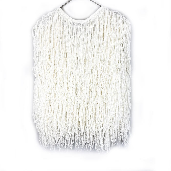 中古】ドゥロワー Drawer フリンジニットベスト ジレ ロングフリンジ