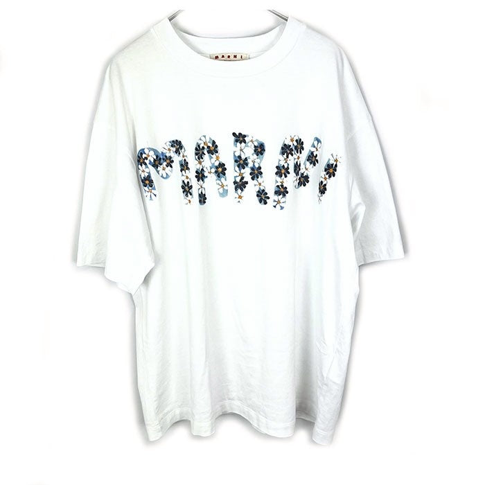 マルニ MARNI Tシャツ 花ロゴ プリント 小花柄 ホワイト ブルー 白 中古】マルニ MARNI ロゴTシャツ 花ロゴ プリント 可愛い 小花柄