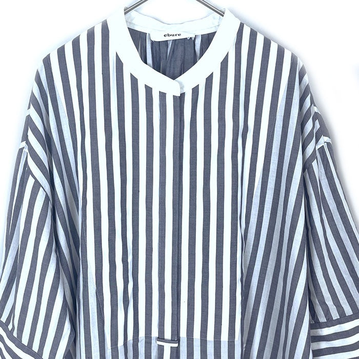 中古】エブール ebure ロングワンピース ストライプ 切り替え 七分袖
