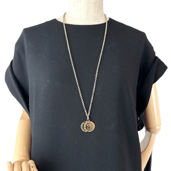 【中古】フェンディ FENDI ネックレス コイン 2枚 FFロゴ ラインストーン ゴールド クリスタル i0724lq00544