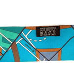将图片加载到图库查看器，【中古】エルメス HERMES ツイリー スカーフ スリム 幾何学模様 ブルー パープル グリーン 茶 i0627aq003104
