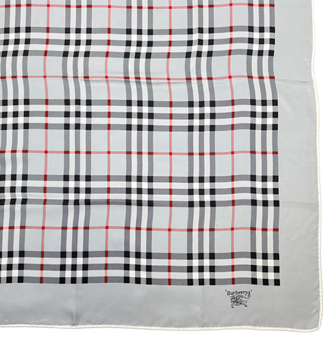 【中古】BURBERRY バーバリーズ スカーフ グレー チェック柄 シルク100% 大判 i0907oq02330