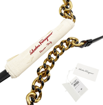 画像をギャラリービューアに読み込む, 【中古】フェラガモ Ferragamo チェーンベルト ブラック ゴールド レディース j0712oq02531
