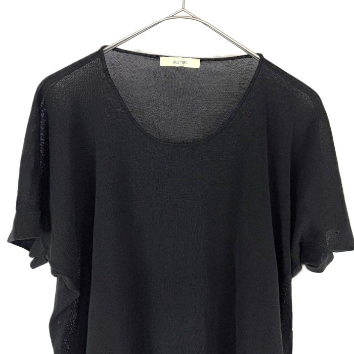 【中古】デプレ DES PRES 半袖ニット ラウンドネック 透け感 コットン シンプル ブラック 黒 i0818n0204
