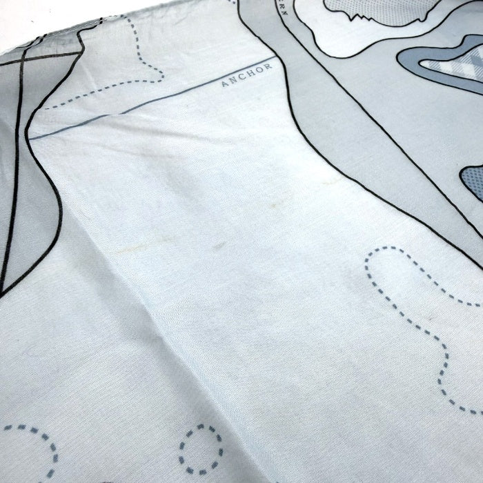 【中古】アクアスキュータム Aquascutum ストール 地図柄 コットン 透け感 薄手 ライトブルー系 i0727tq0093