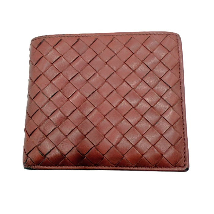 【中古】ボッテガヴェネタ BOTTEGA VENETA 財布 二つ折り イントレチャート 編込み くすみレッド i0606aq01952