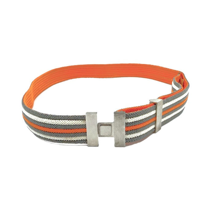 【中古】エルメス HERMES ベルト Hバックル ゴムベルト ボーダー カジュアル オレンジ グレー ホワイト i0627aq01987