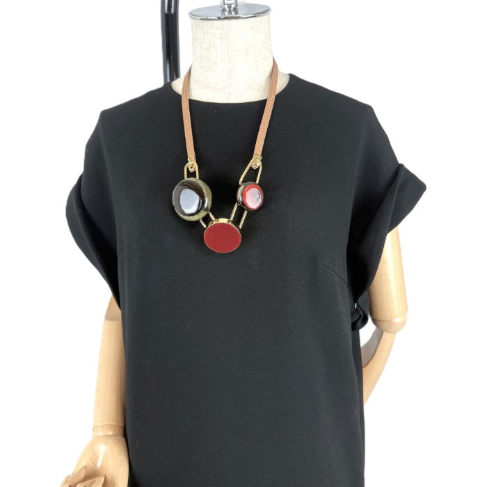 【中古】マルニ MARNI ネックレス レザー チェーン クリアモチーフ おしゃれ ベージュ マルチカラー i0606aq00936