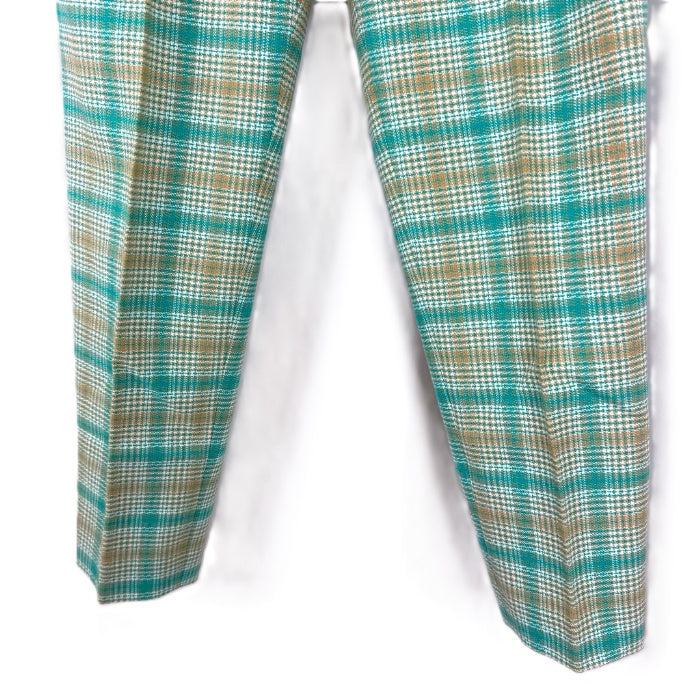 【中古】ドゥロワー Drawer グレンチェックドロストパンツ コットン シルク エメラルドグリーン ベージュ i0805k00216