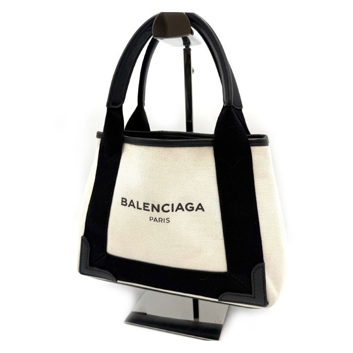 【中古】バレンシアガ BALENCIAGA トートバッグ カバスXS ミニサイズ ミニポーチ付き キャンバス アイボリー ブラック h0708lq009275