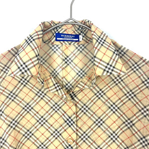 【中古】バーバリー BURBERRY シアーブラウス チェック柄 半袖 透け感 ベージュ系 h0625aq009