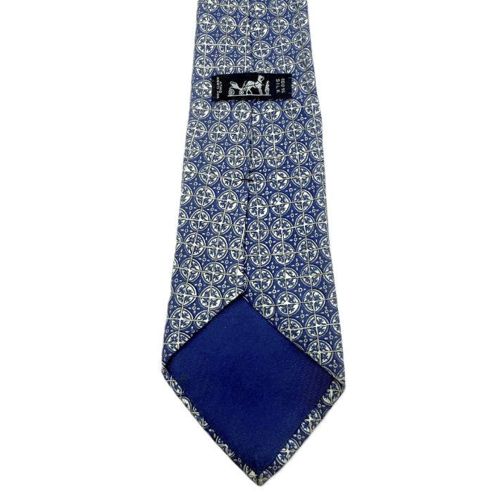 【中古】エルメス HERMES ネクタイ 柄 シルク 総柄 おしゃれ ブルー系 クリーム色 i0211tq0266