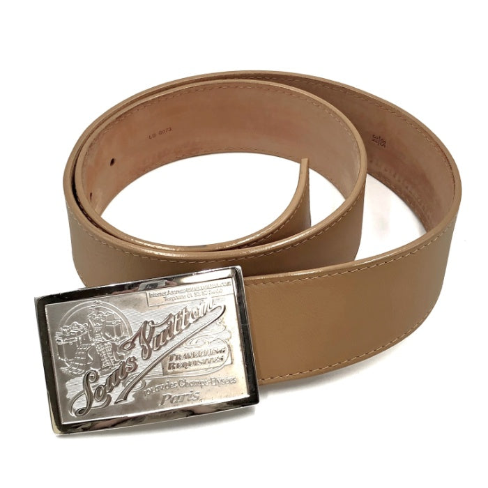 【中古】ルイヴィトン LOUIS VUITTON ベルト サンチュール バックル レザー シルバー×ベージュ系 i0413oq007253