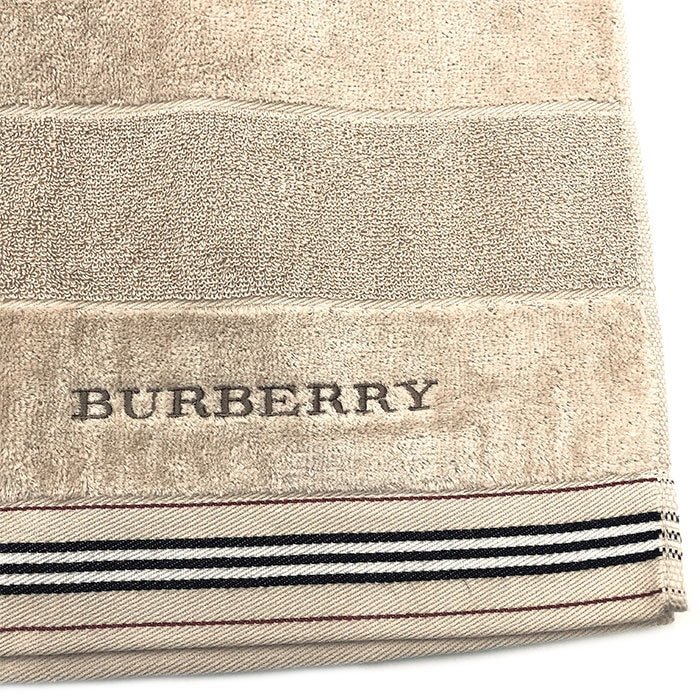 【中古】バーバリー BURBERRY バスタオル ボーダー 上質 柔らか ロゴ刺しゅう おしゃれ ベージュ h1226wq0497