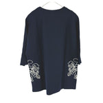 将图片加载到图库查看器，【中古】カルヴェン CARVEN カットソー 5分袖 レース くり抜き コットン チュニック ネイビー 紺 i0818n0034
