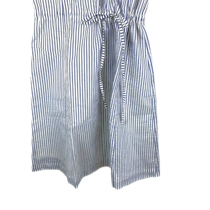 【中古】オールドイングランド OLD ENGLAND ストライプワンピース フレンチスリーブ ウエストシェイプ ブルー ホワイト i0515n0064