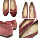 Load image into Gallery viewer, 【中古】シャネル CHANEL フラットシューズ キャンバス レザー リボン くすみレッド 赤系 i0627aq008185
