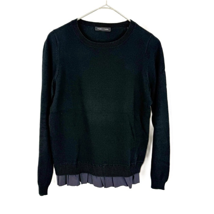 【中古】ヨーコチャン YOKO CHAN クルーネックニット 裾フリル 切り替え ブラック ネイビー 黒 紺 i0703n02410