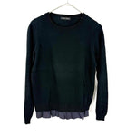 将图片加载到图库查看器，【中古】ヨーコチャン YOKO CHAN クルーネックニット 裾フリル 切り替え ブラック ネイビー 黒 紺 i0703n02410
