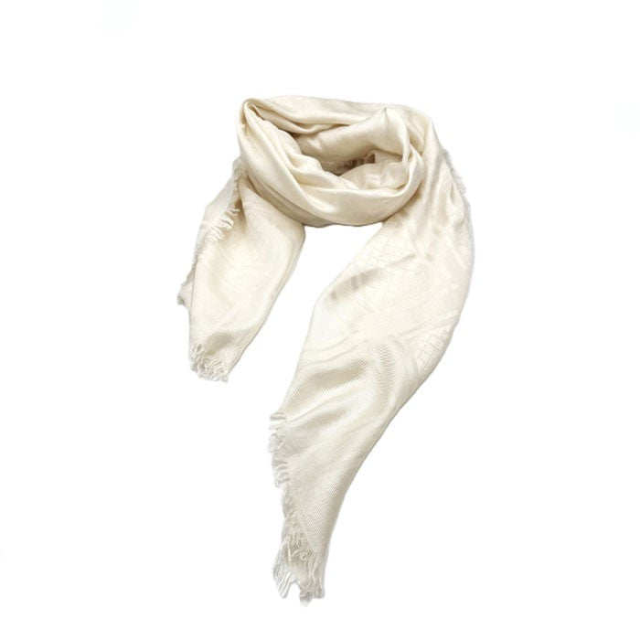 【中古】グッチ GUCCI ストール GGロゴ チェック フリンジ シンプル オフホワイト 白系 i0601oq00569