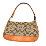 将图片加载到图库查看器，【中古】コーチ COACH ミニバッグ アクセサリーポーチ シグネチャー ベージュ ライトブラウン i0731wq02410
