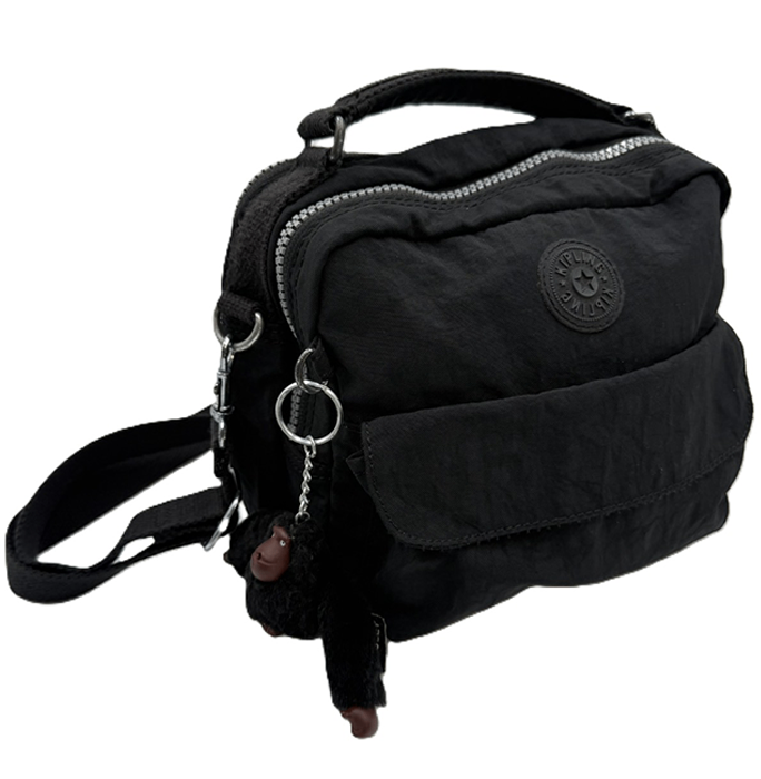 【中古】Kipling キプリング ショルダーバッグ 3WAY バックパック リュック ハンドバッグ モンキーチャーム付き ブラック 軽量 i0731wq0285