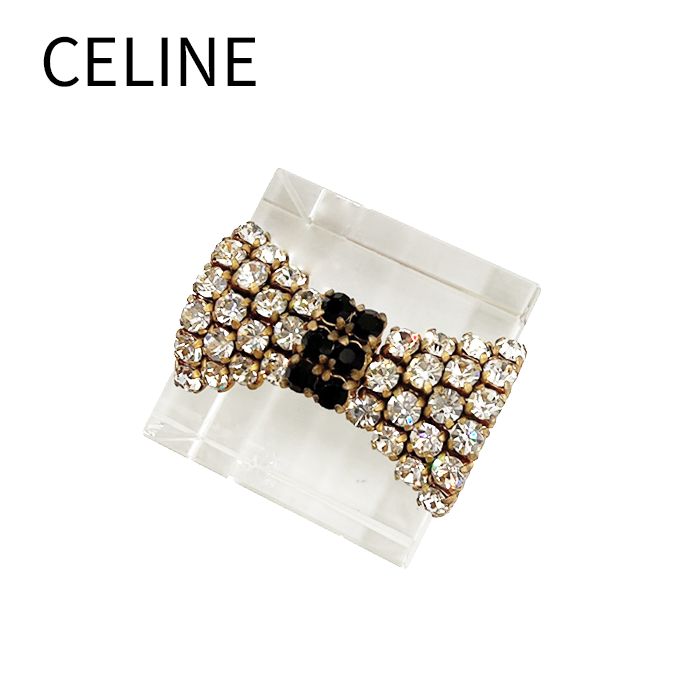 CELINE セリーヌブローチ　リボン　ラインストーン CELINE セリーヌブローチ リボン ラインストーン 中古】セリーヌ