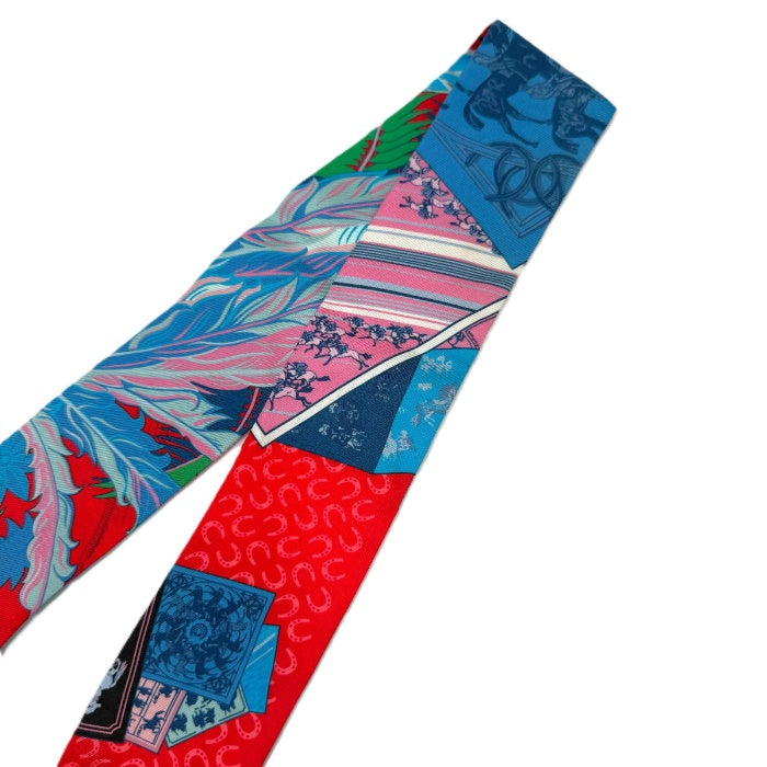 【中古】エルメス HERMES ツイリー スカーフ スリム 馬と不死鳥 ブルー レッド ピンク i0627aq02787