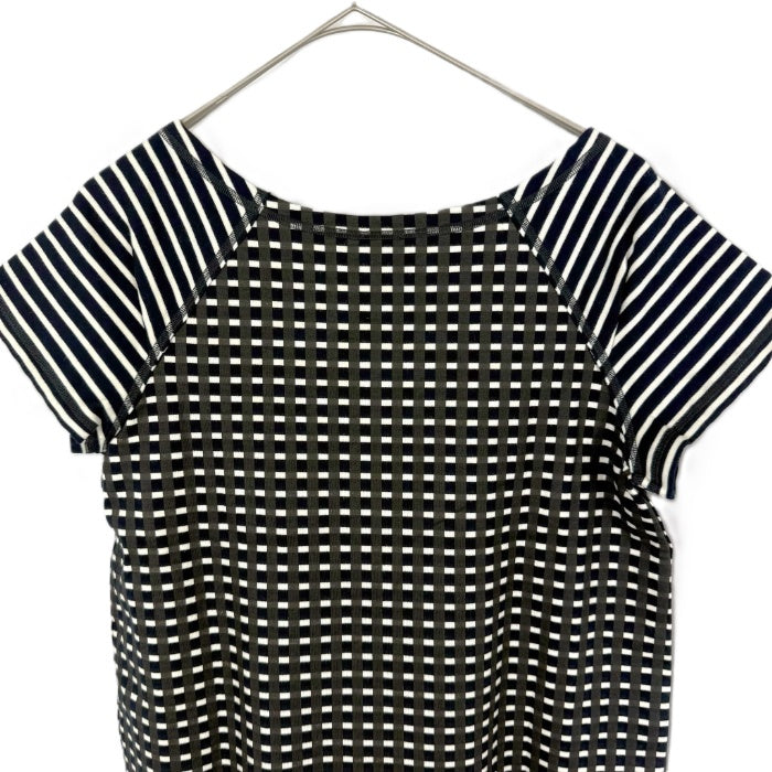 【中古】アオイ aoi 半袖チュニック ワンピース チェック ボーダー マルチ柄 タグ付き ブラック ホワイト i0515n0133