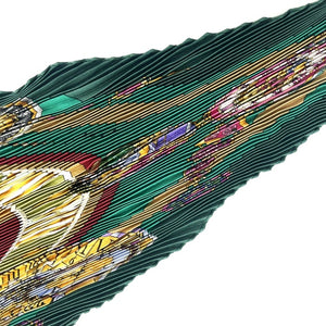 【中古】エルメス HERMES プリーツスカーフ カレ90 シルク 花の中で過ごす時間　PALMI LES FLEURS JE COMPTE グリーン系 h0216aq014110