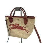 画像をギャラリービューアに読み込む, 【中古】ロンシャン Longchamp 2wayバッグ ハンドバッグ ショルダー ラフィア かごバッグ ベージュ ブラウン i0627aq001127
