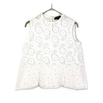 画像をギャラリービューアに読み込む, 【中古】ドゥロワー Drawer カットワークレースブラウス ノースリーブ 透け感 Aライン オフホワイト 白系 i0507m00830
