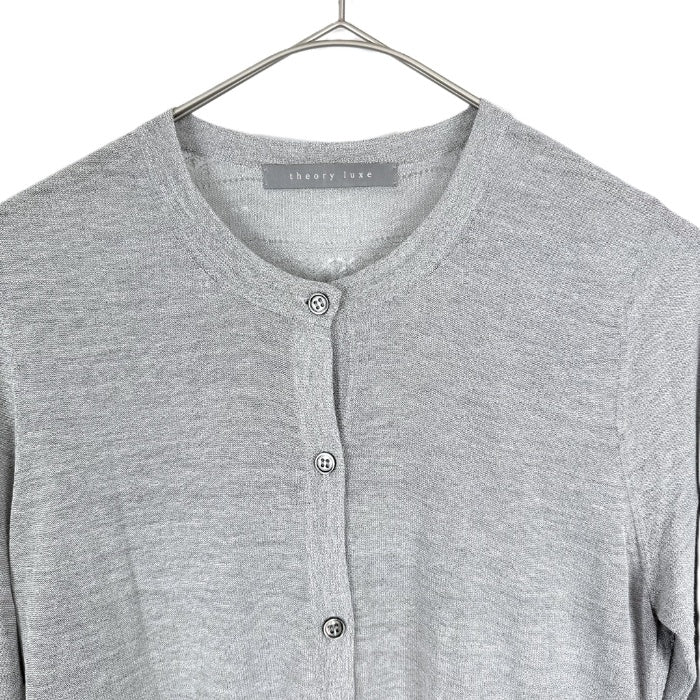 【中古】セオリーリュクス Theory luxe 七分袖カーディガン バックレース編み 透け感 ライトグレー i0807n0025