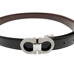 Load image into Gallery viewer, 【中古】Salvatore Ferragamo サルヴァトーレ フェラガモ ガンチーニ レザーベルト ブラック シルバーバックル 社外ベルト メンズ j0618lq00671
