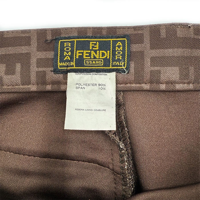 【中古】フェンディ FENDI テーパードパンツ ズッカ柄 ストレッチ 光沢 ダークブラウン系 i0717lq007121