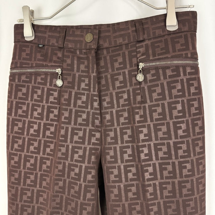【中古】フェンディ FENDI テーパードパンツ ズッカ柄 ストレッチ 光沢 ダークブラウン系 i0717lq007121