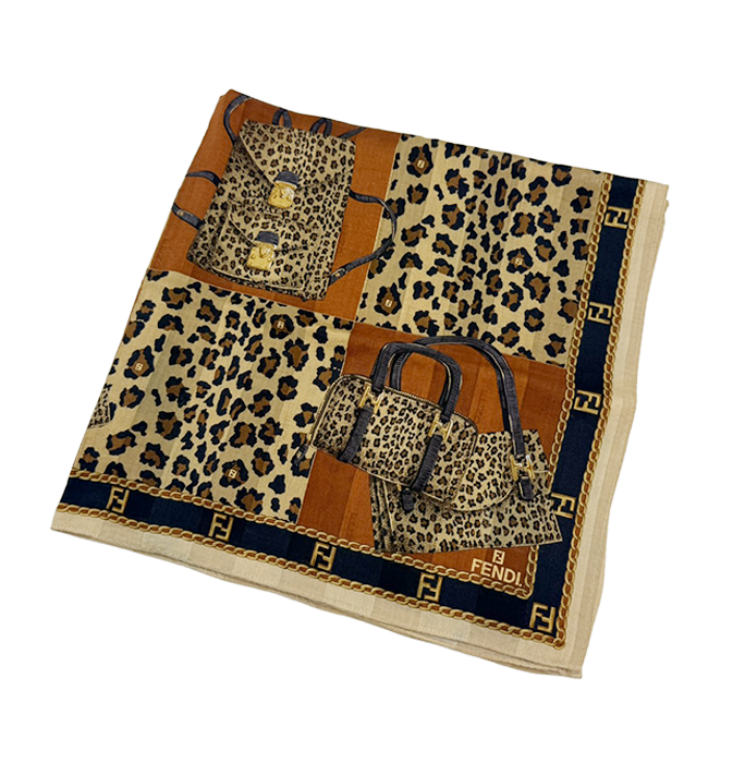 中古】FENDI フェンディ ハンカチ スカーフ レオパード バッグ柄