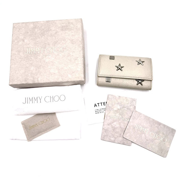 【中古】ジミーチュウ JIMMY CHOO キーケース 三つ折り 星スタッズ 6連フック アイボリー シルバー h1103oq00910