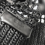 Load image into Gallery viewer, 【中古】プラダ PRADA ラフィアバッグ クロシェ トートバッグ メッシュ ロゴ刺しゅう 新品 未使用 ブラック 黒 i0305bq0011122
