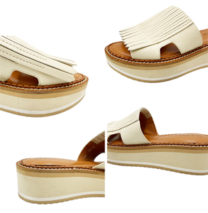 美品 CLERGERIE クレジュリー 厚底サンダル ホワイト 36 中古】CLERGERIE クレジュリー フリンジ レザー サンダル ホワイト