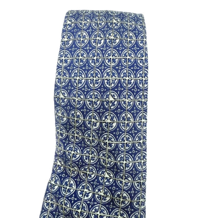 【中古】エルメス HERMES ネクタイ 柄 シルク 総柄 おしゃれ ブルー系 クリーム色 i0211tq0266