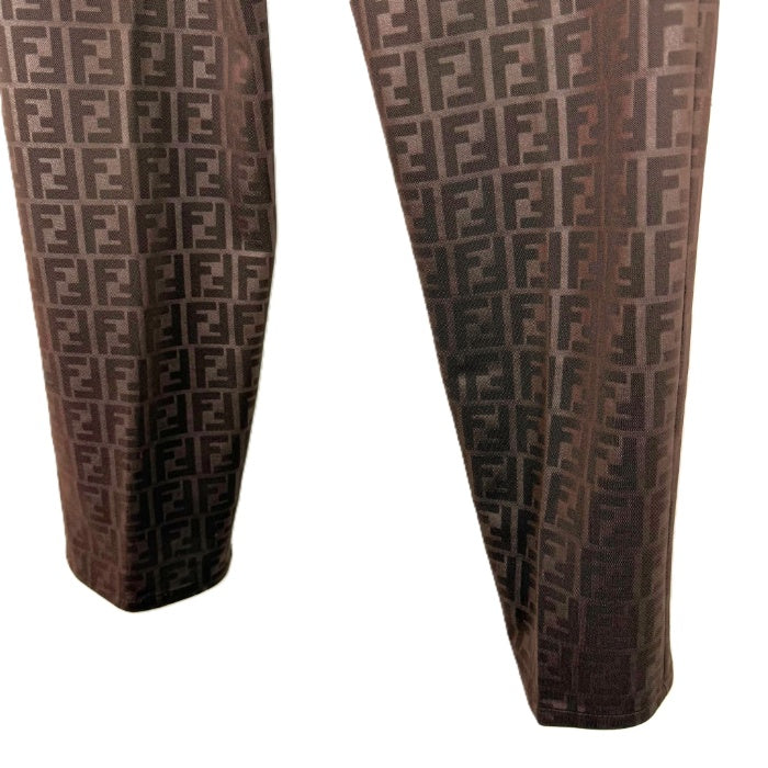 【中古】フェンディ FENDI テーパードパンツ ズッカ柄 ストレッチ 光沢 ダークブラウン系 i0717lq007121