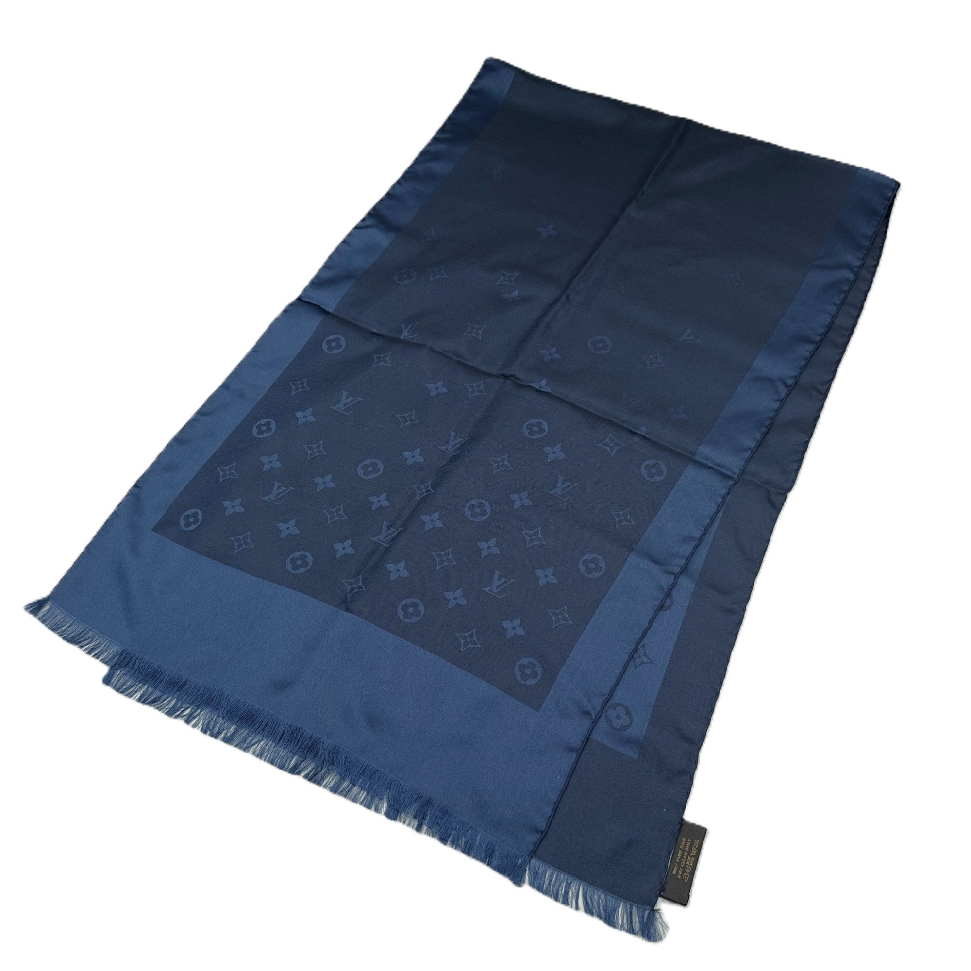 【中古】ルイヴィトン LOUIS VUITTON シルクスカーフ モノグラム 光沢 上品 ネイビー 紺 i0710lq003187