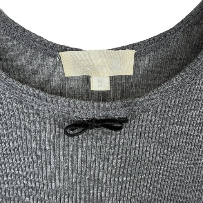 【中古】ドゥロワー Drawer 細リブタンクトップ 胸元リボン シルク 薄手 透け感 チャコールグレー i0623k0010