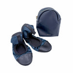 Load image into Gallery viewer, 【中古】ドゥロワー Drawer ノベルティ 室内履き フラットシューズ スリッパ ポーチ付き ネイビー 非売品 i1222y0027
