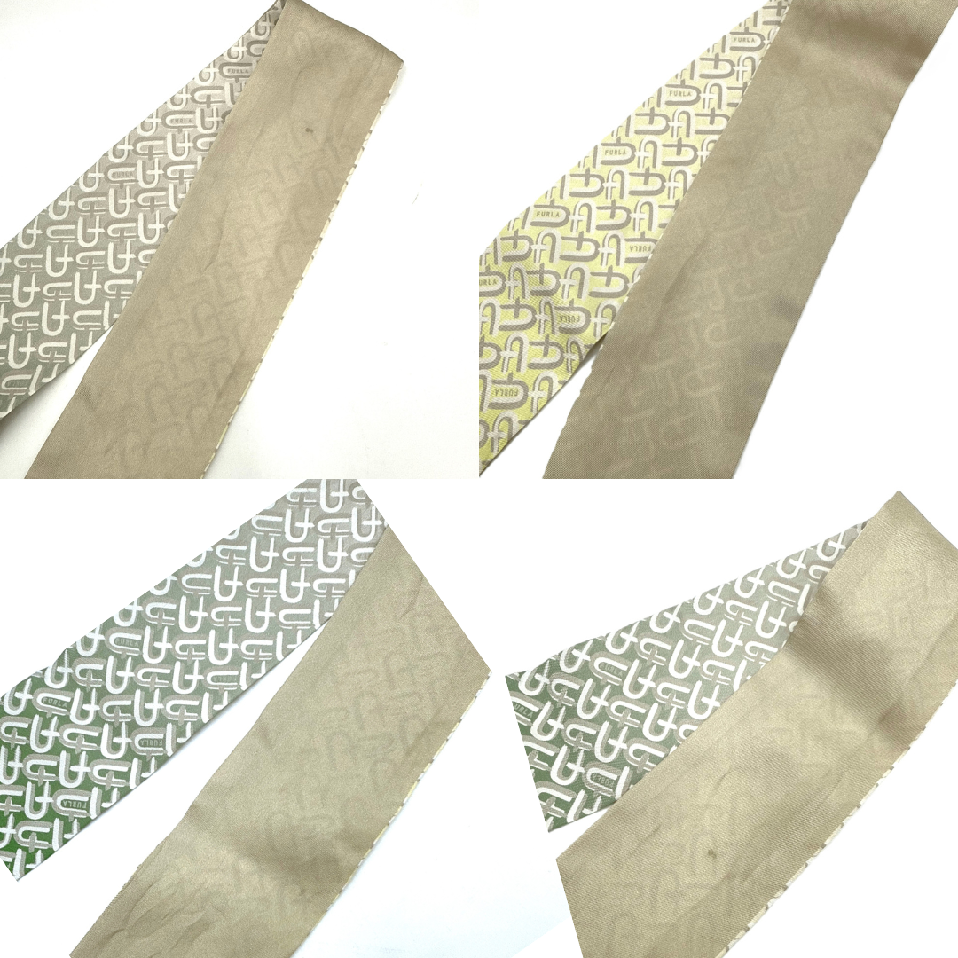 【中古】フルラ FURLA スカーフ スリム ミニ ツイリー 総柄 グラデーション ベージュ グリーン イエロー i0710lq0020