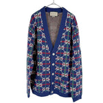画像をギャラリービューアに読み込む, 【中古】GUCCI グッチ GG柄 ニットカーディガン ウール ブルー スタッズ i1024oq006550

