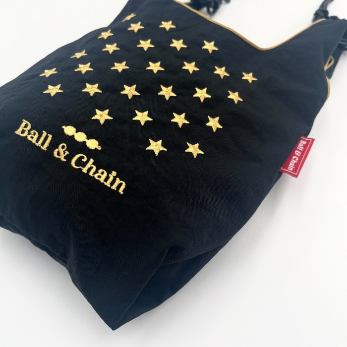 【中古】ボールアンドチェーン Ball&Chain ショルダーバッグ ポシェット 星柄刺しゅう ブラック ゴールド h0826m0233