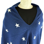 将图片加载到图库查看器，【中古】en recre アンレクレ カシミヤ100％ 星柄 ポンチョ ニット ネイビー i1229m0034
