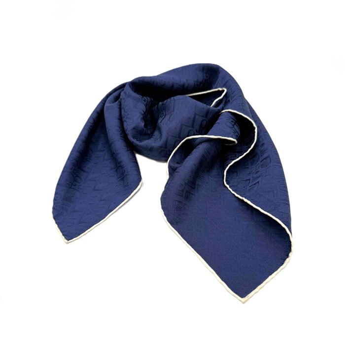 【中古】クリスチャンディオール Christian Dior スカーフ 大判 ロゴ総柄 パイピング ネイビー アイボリー i0601oq00457